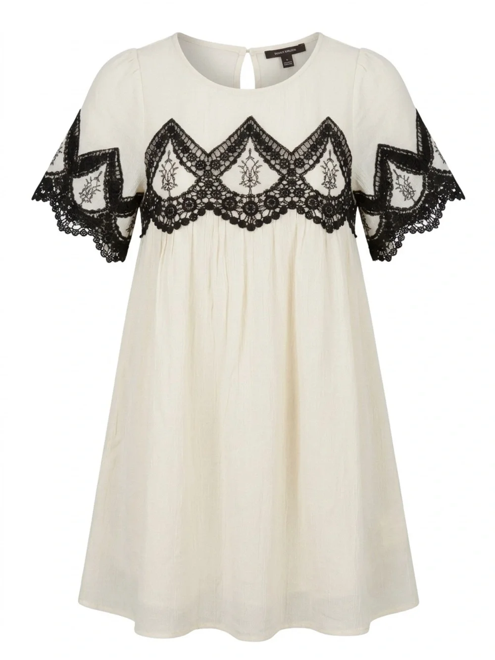 cream dress with black trim Lady Black Tie - Terrific Timing Black Trim Ivory Midi Dress